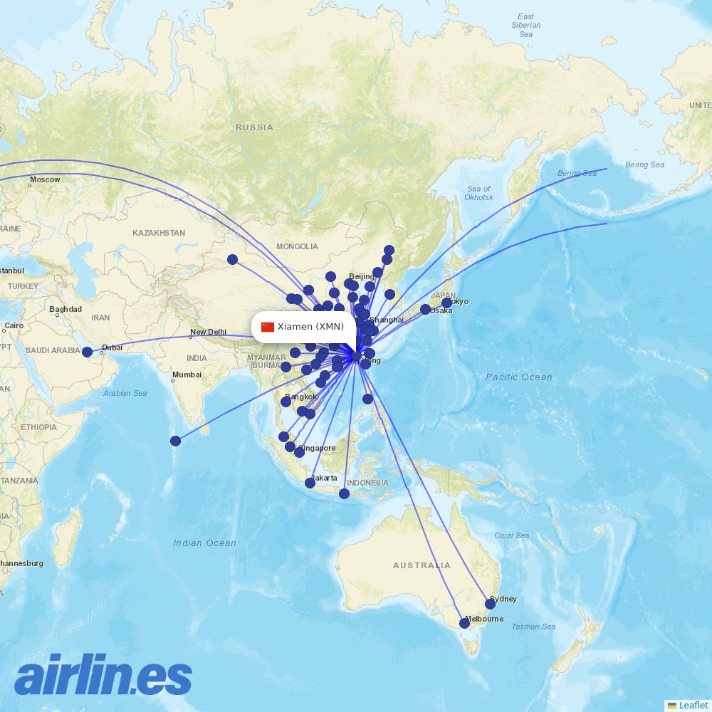 XiamenAir at XMN route map