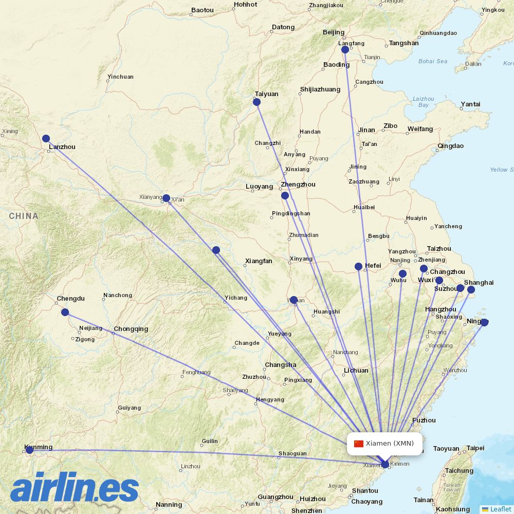 China Eastern Airlines from Xiamen Gaoqi International Airport destination map