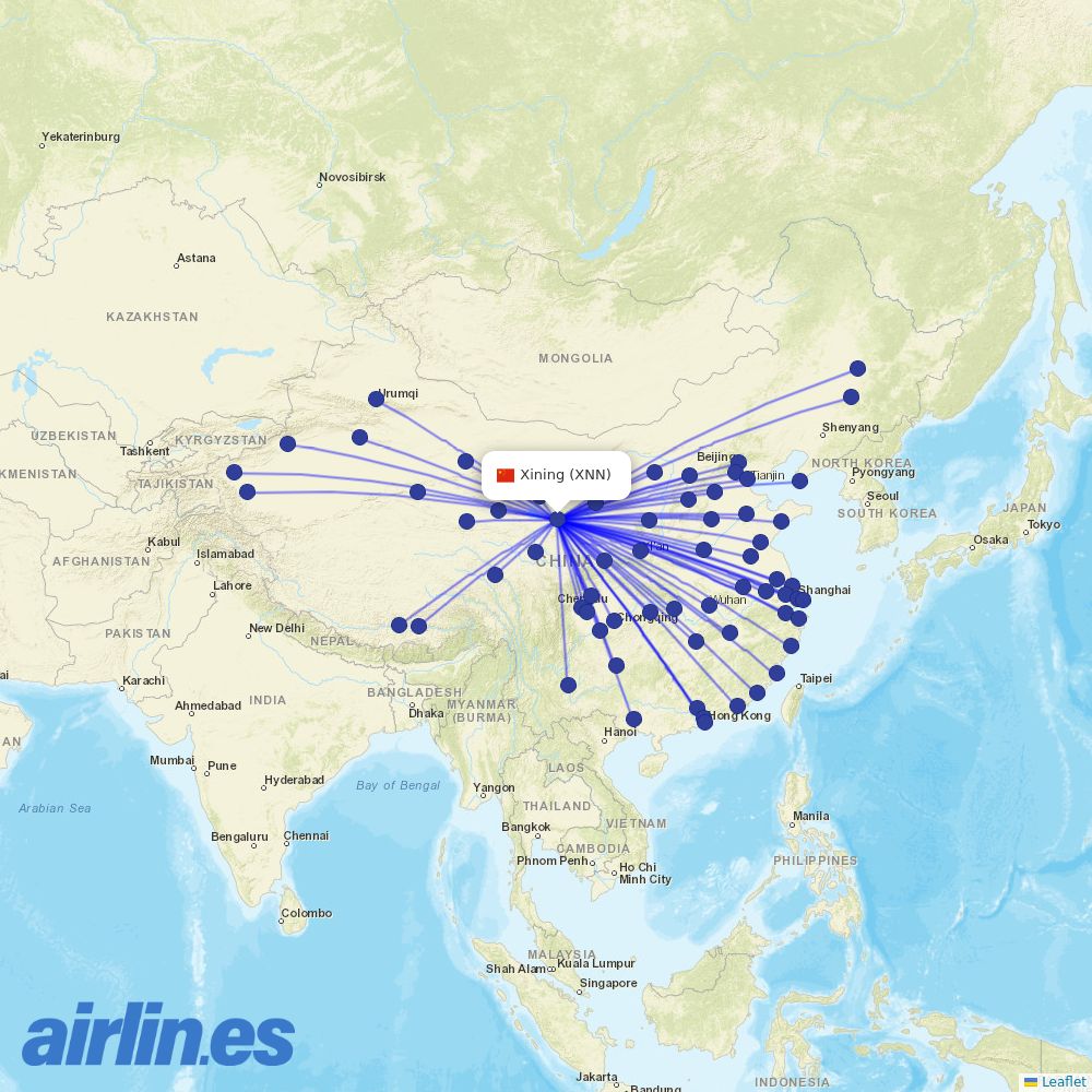 Gestair from Xining Caojiabu Airport destination map