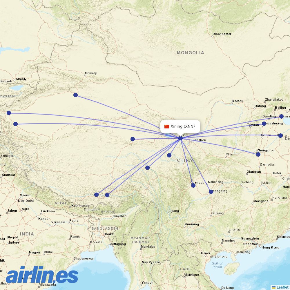 Tibet Airlines at XNN route map