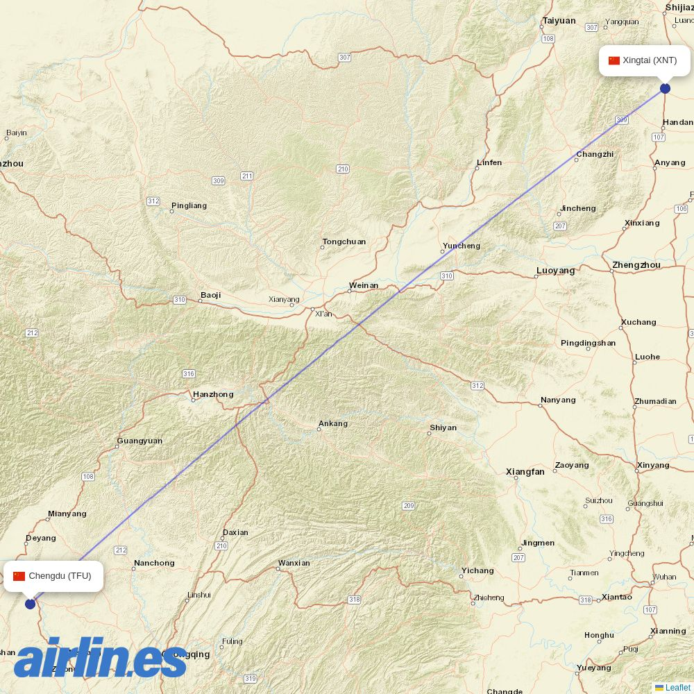 Lucky Air from Xingtai Airport destination map