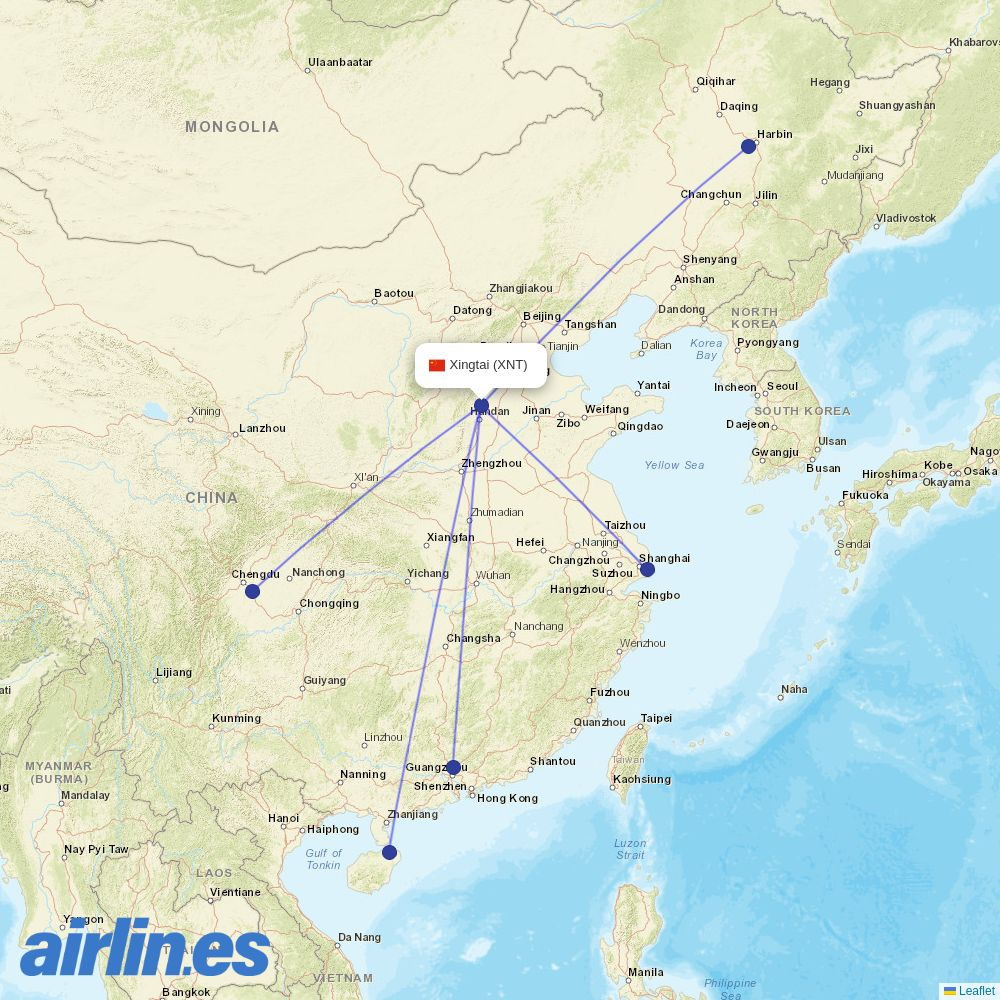 Fuzhou Airlines from Xingtai Airport destination map