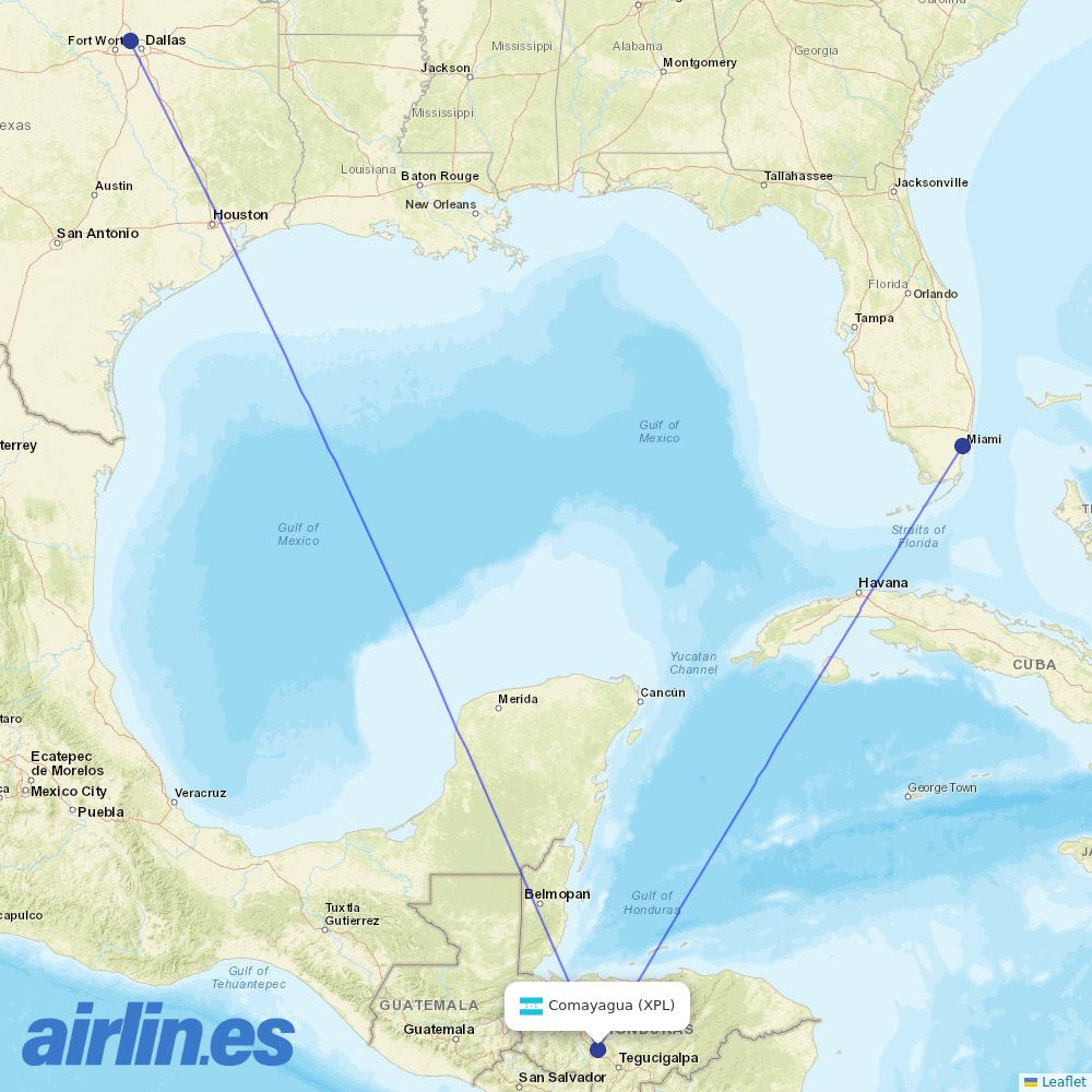 American Airlines from Palmerola Air Base destination map