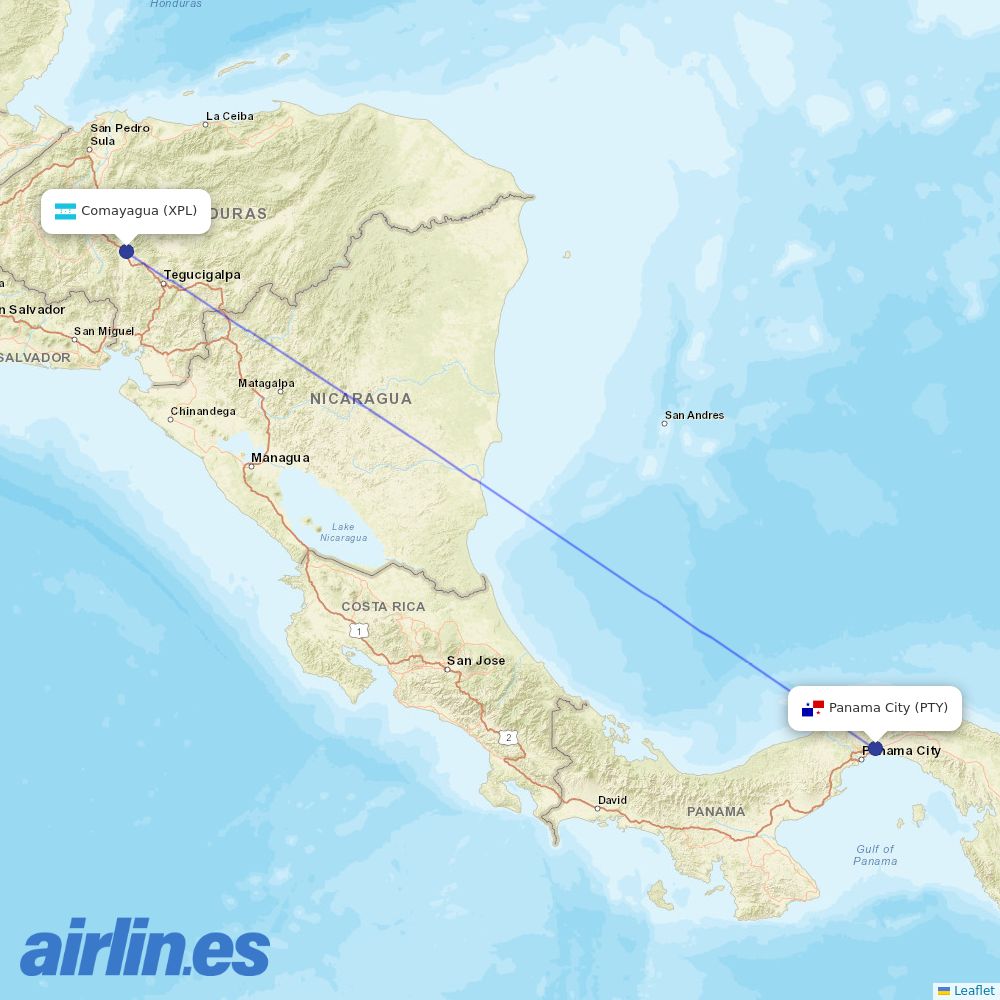 Copa Airlines from Palmerola Air Base destination map