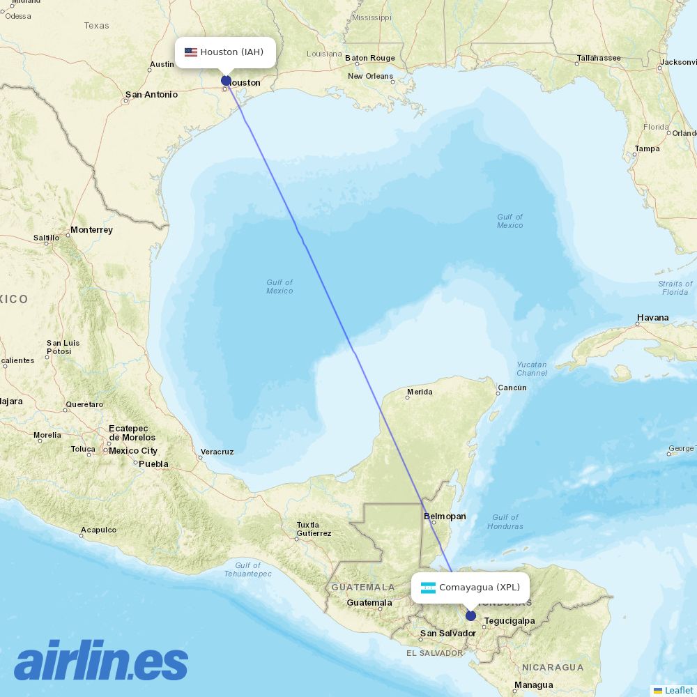United Airlines from Palmerola Air Base destination map