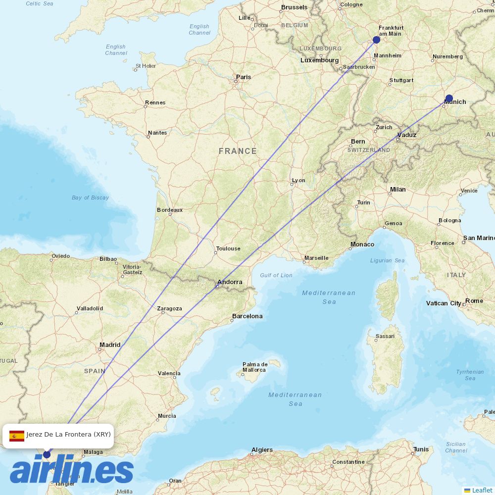 Discover Airlines from Jerez destination map