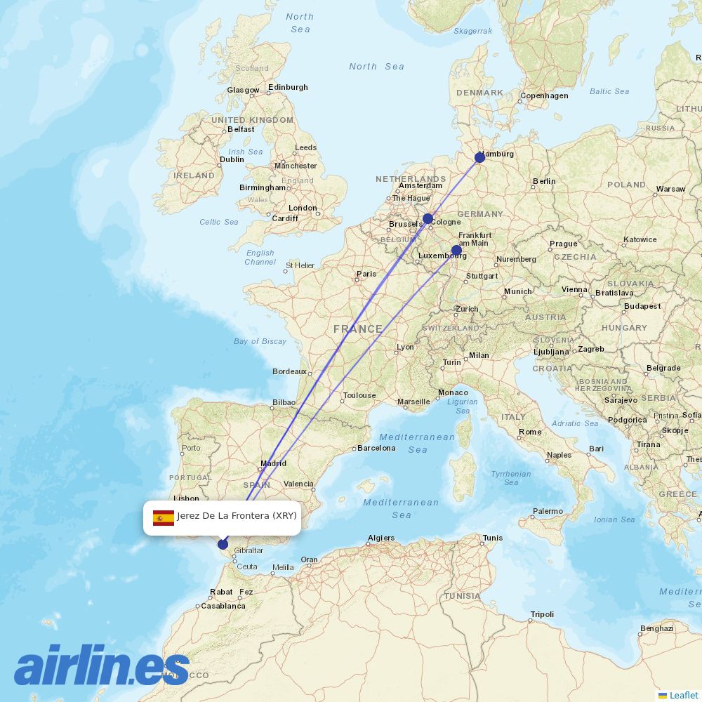 Condor from Jerez destination map