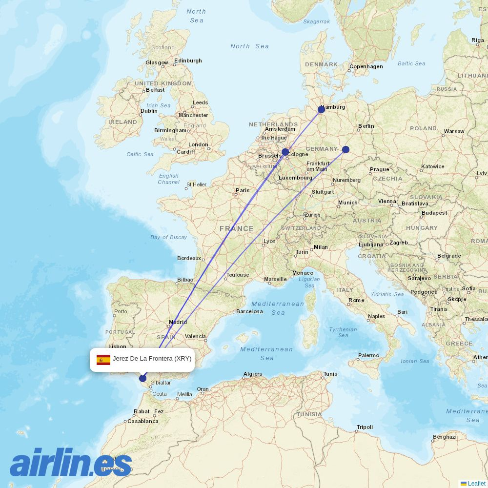 Marabu Airlines from Jerez destination map