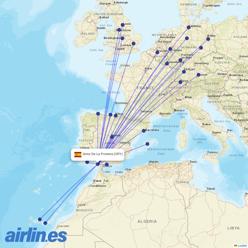 Jet2 from Jerez destination map