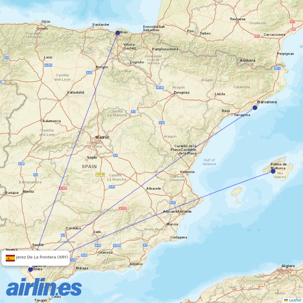 Vueling from Jerez destination map