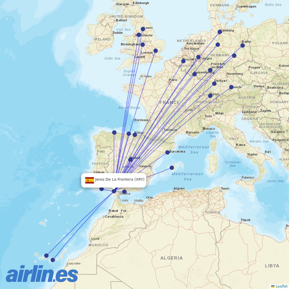 TUI fly Deutschland from Jerez destination map