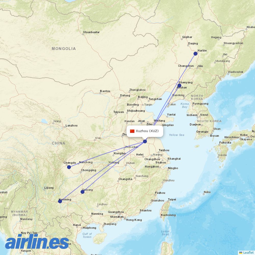 Sichuan Airlines from Xuzhou Guanyin Airport destination map