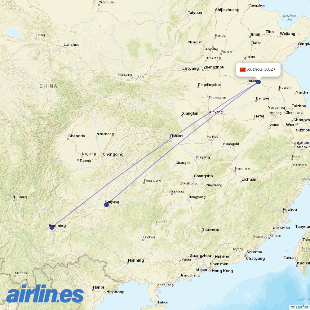 Lucky Air from Xuzhou Guanyin Airport destination map