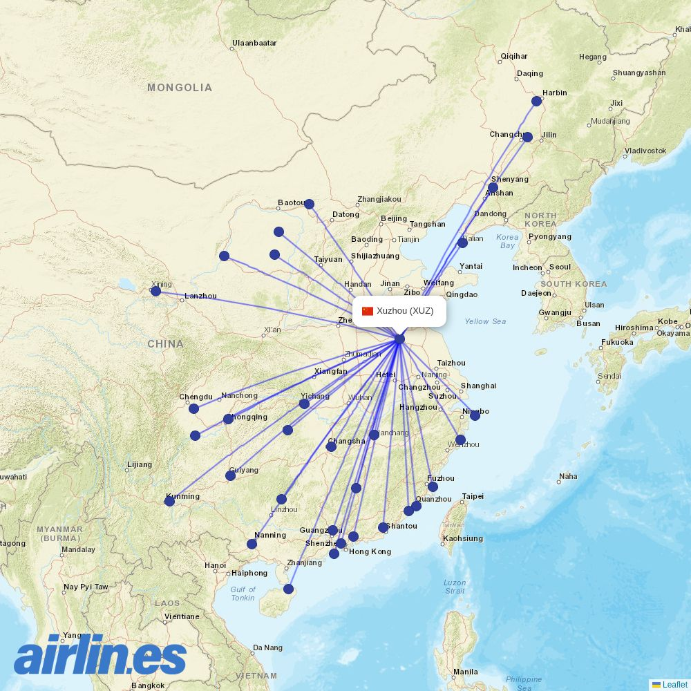 Gestair from Xuzhou Guanyin Airport destination map
