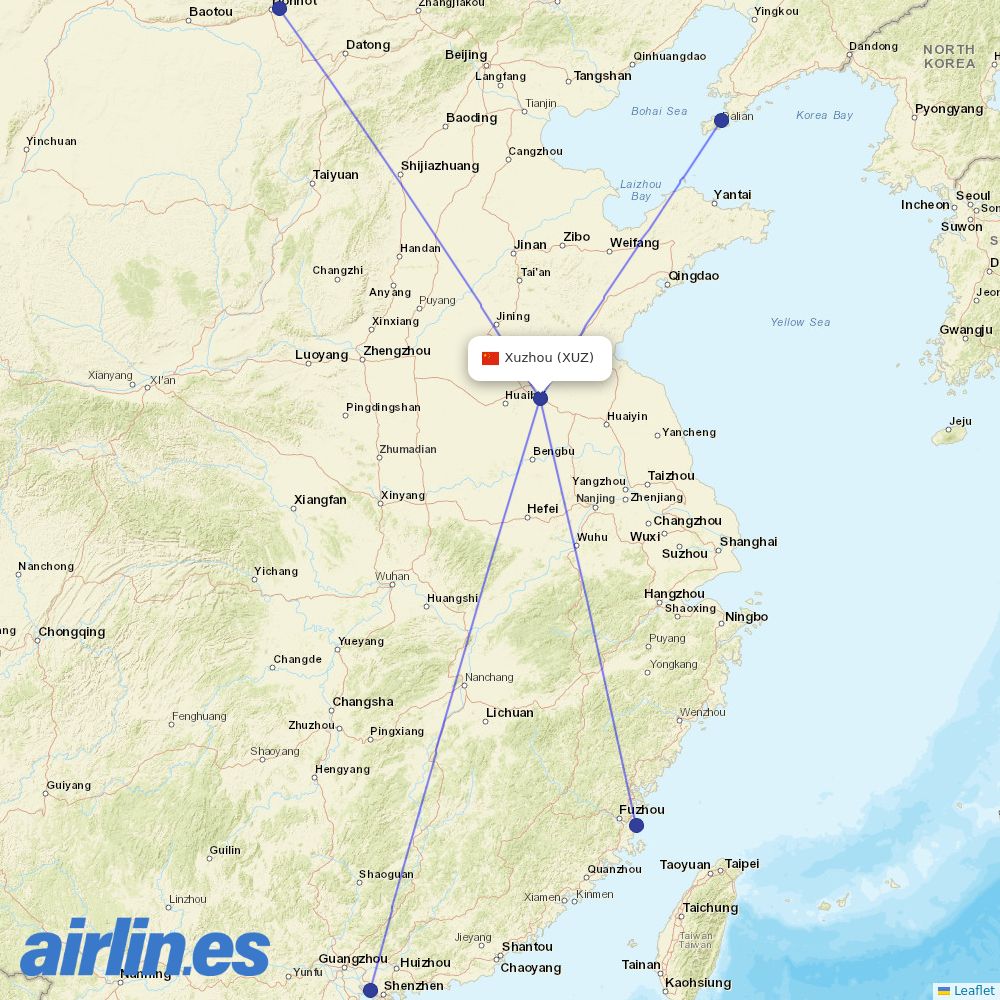 Hainan Airlines from Xuzhou Guanyin Airport destination map