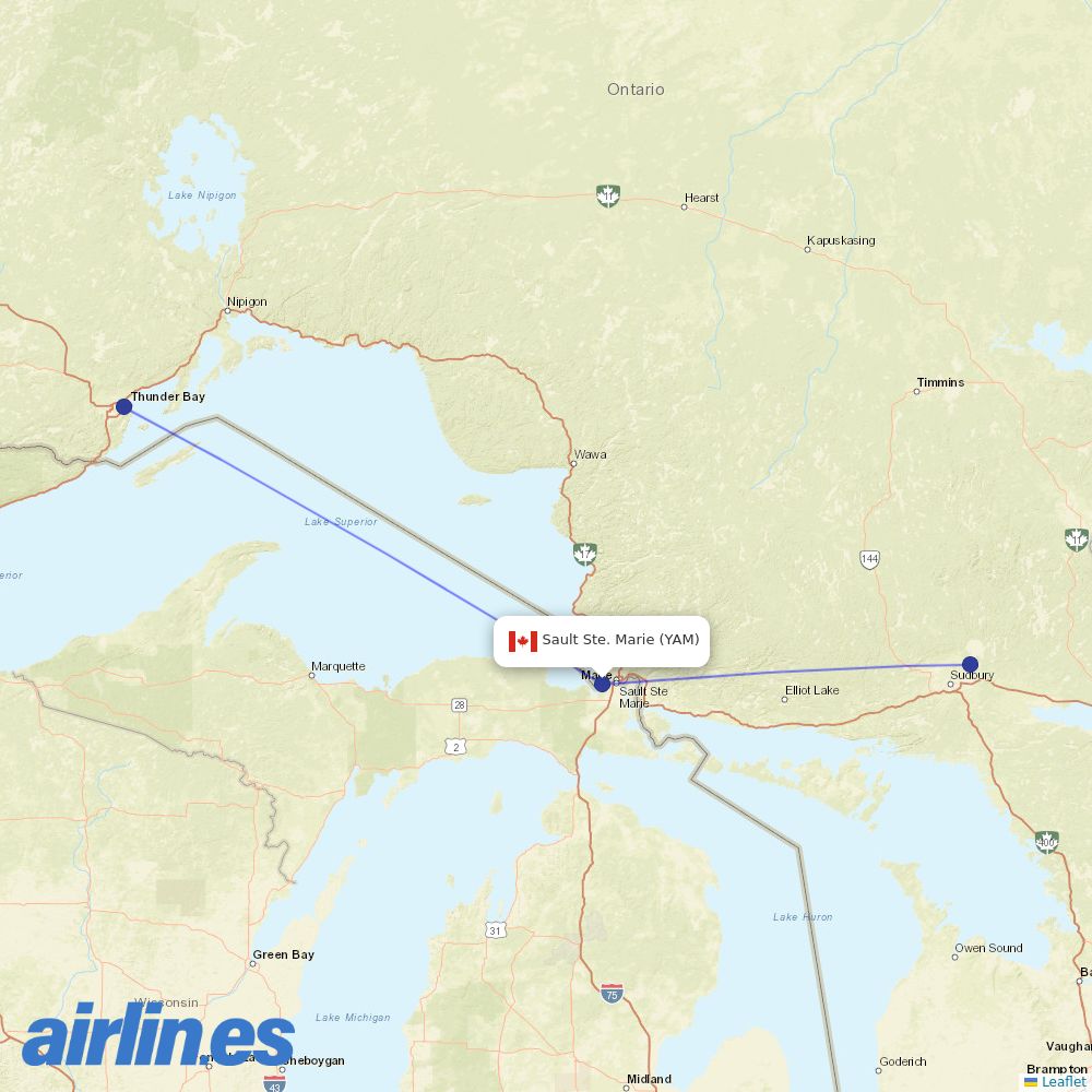 Bearskin Airlines at YAM route map