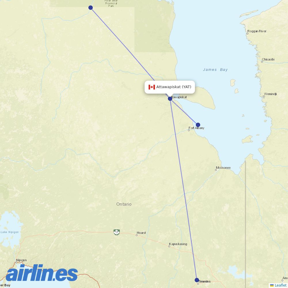 Air Creebec from Attawapiskat Airport destination map