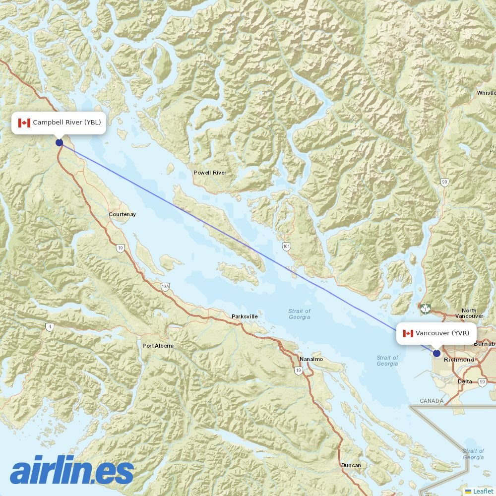 Pacific Coastal Airlines at YBL route map