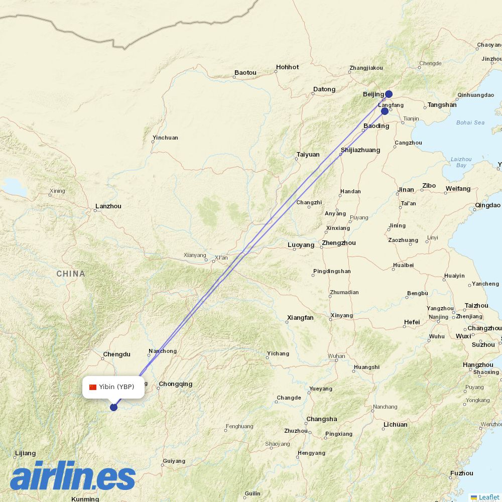Air China from Yibin destination map