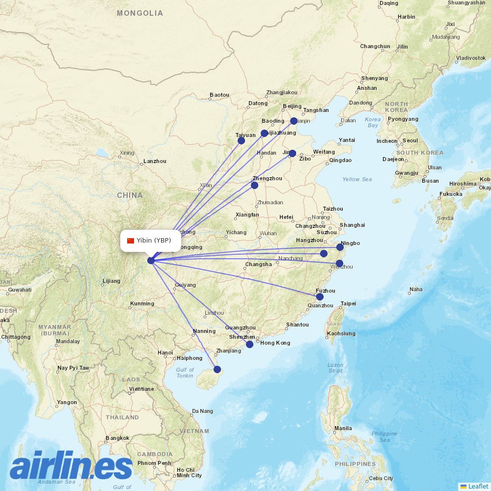 Colorful GuiZhou Airlines at YBP route map