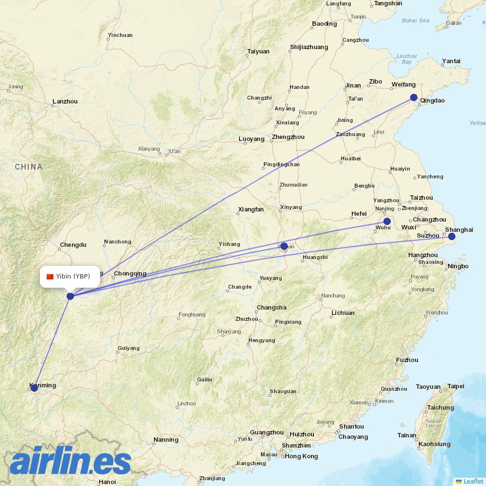 China Eastern Airlines from Yibin destination map