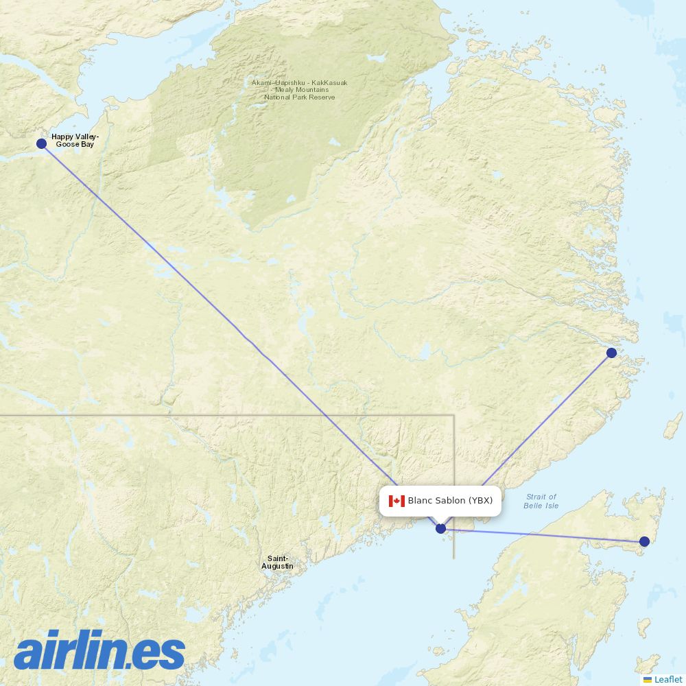 PAL Airlines from Blanc Sablon destination map