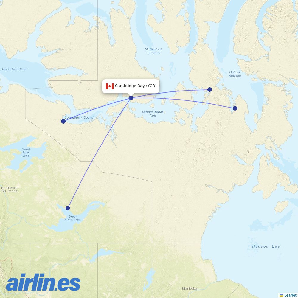 Canadian North at YCB route map