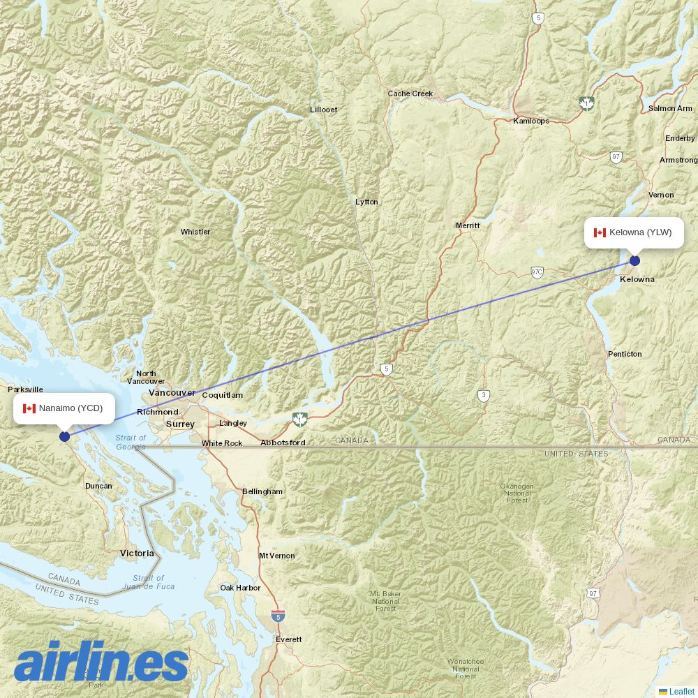 Pacific Coastal Airlines at YCD route map