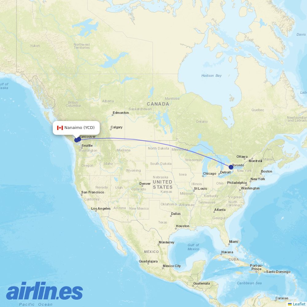 Air Canada from Nanaimo destination map