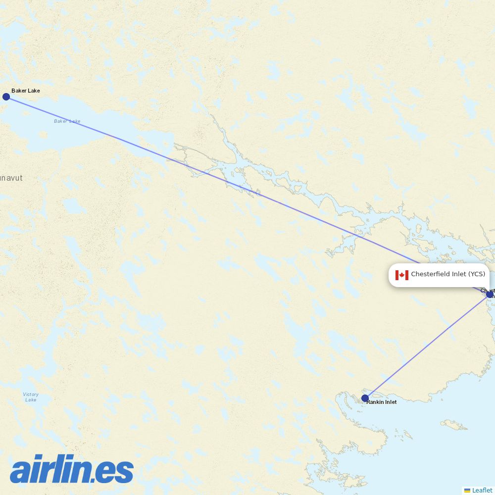 Calm Air International at YCS route map