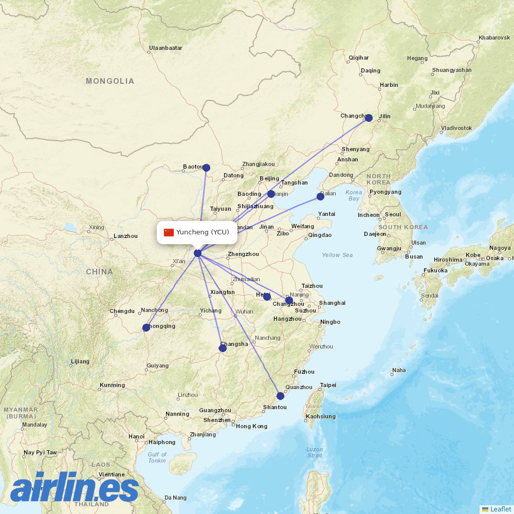 Xiamen Airlines from Zhangxiao destination map
