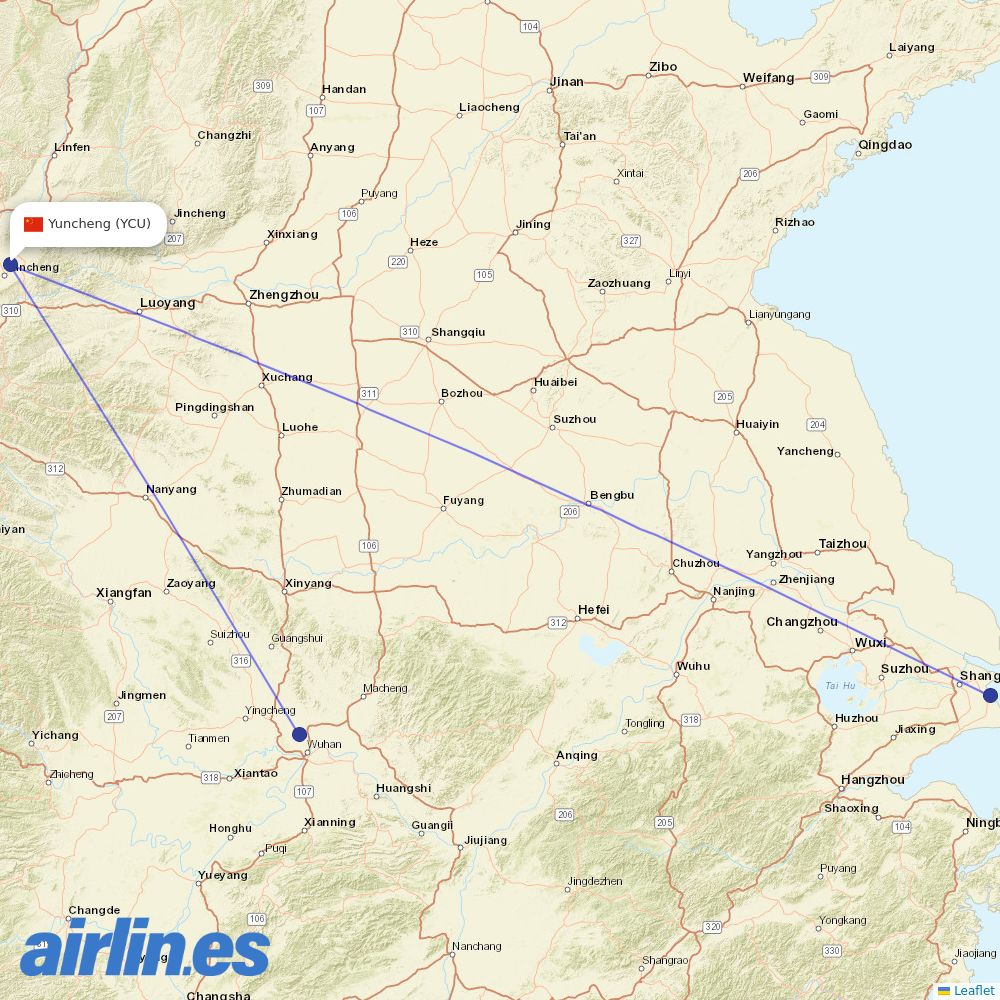 China Eastern Airlines from Zhangxiao destination map