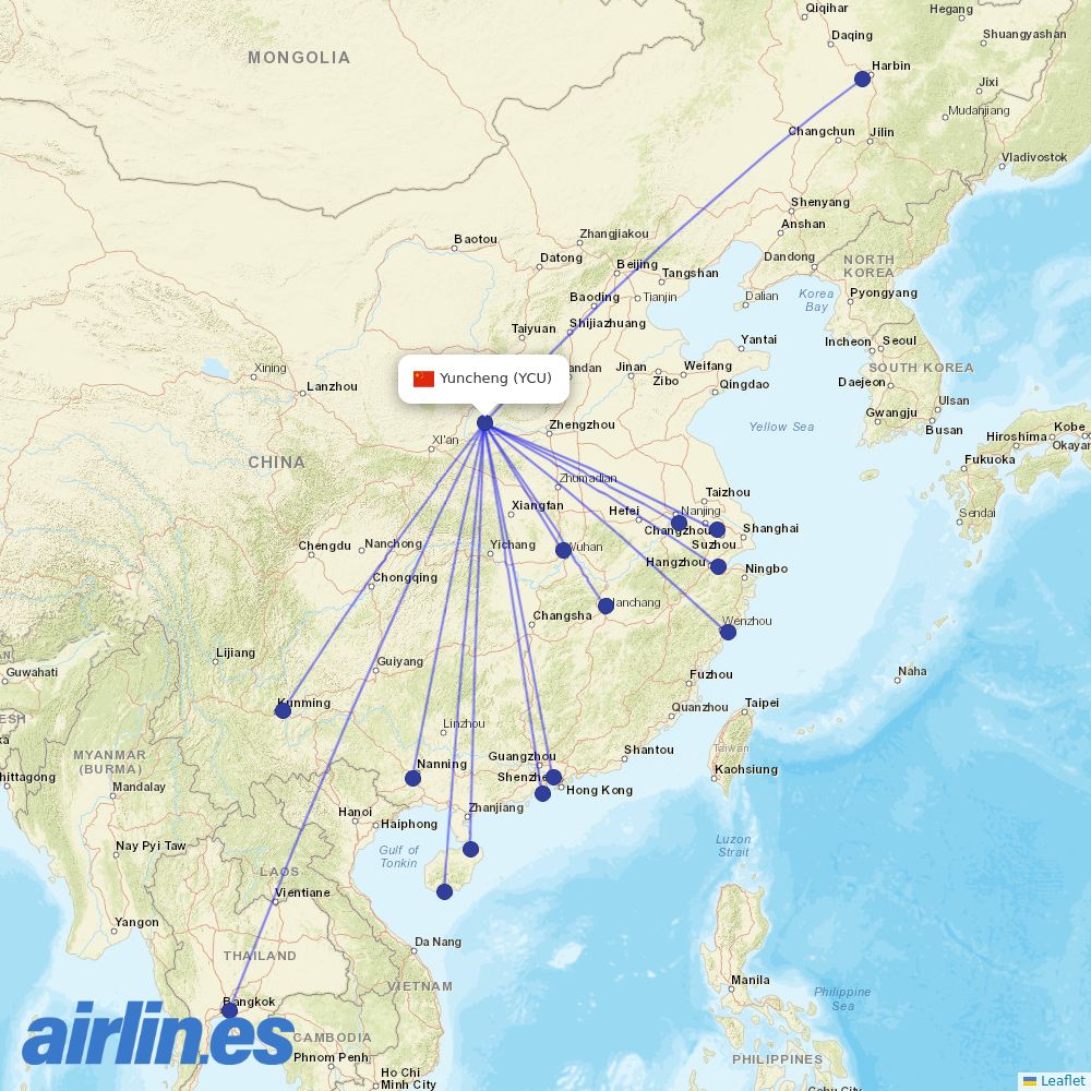 Shenzhen Airlines from Zhangxiao destination map