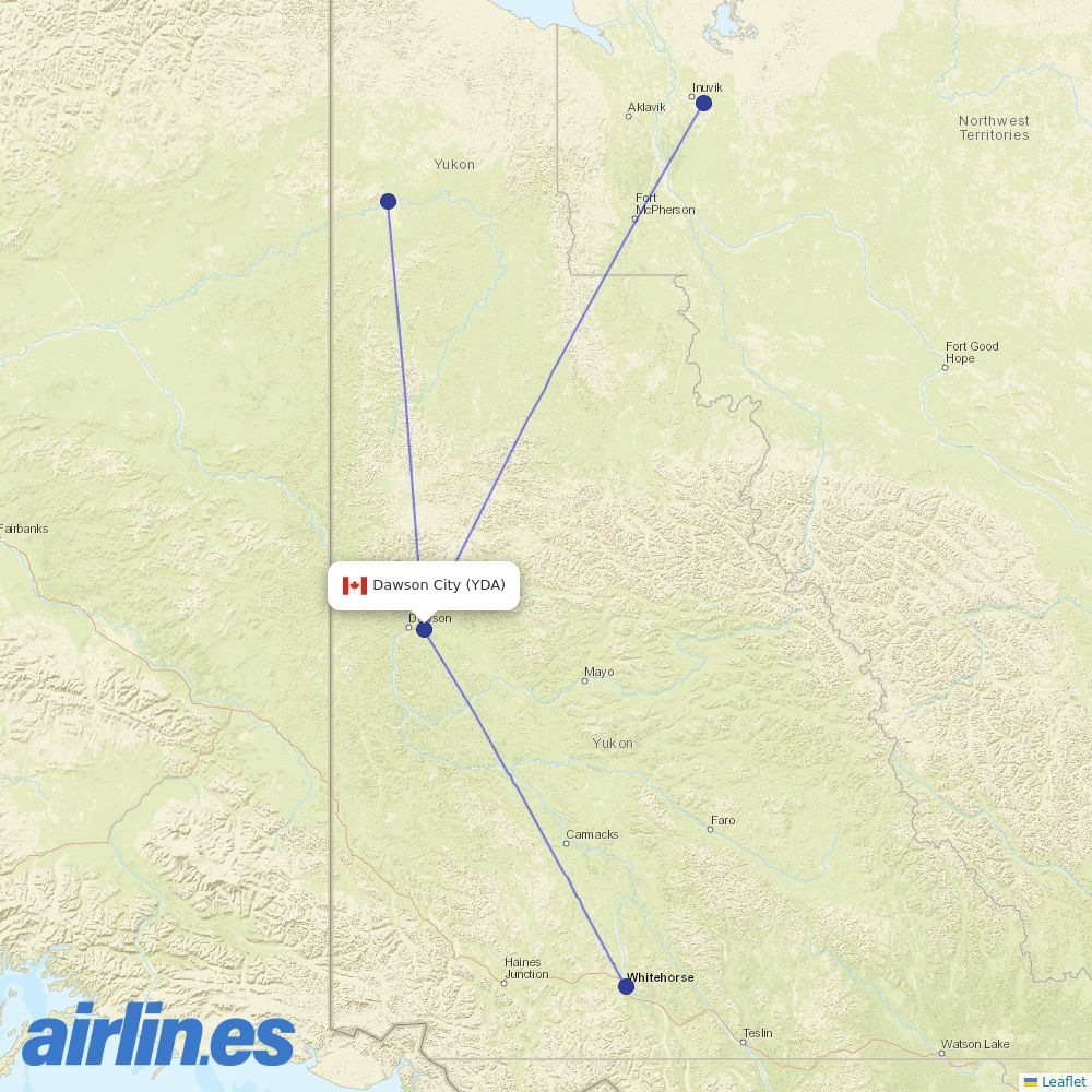 Air North from Dawson City Airport destination map