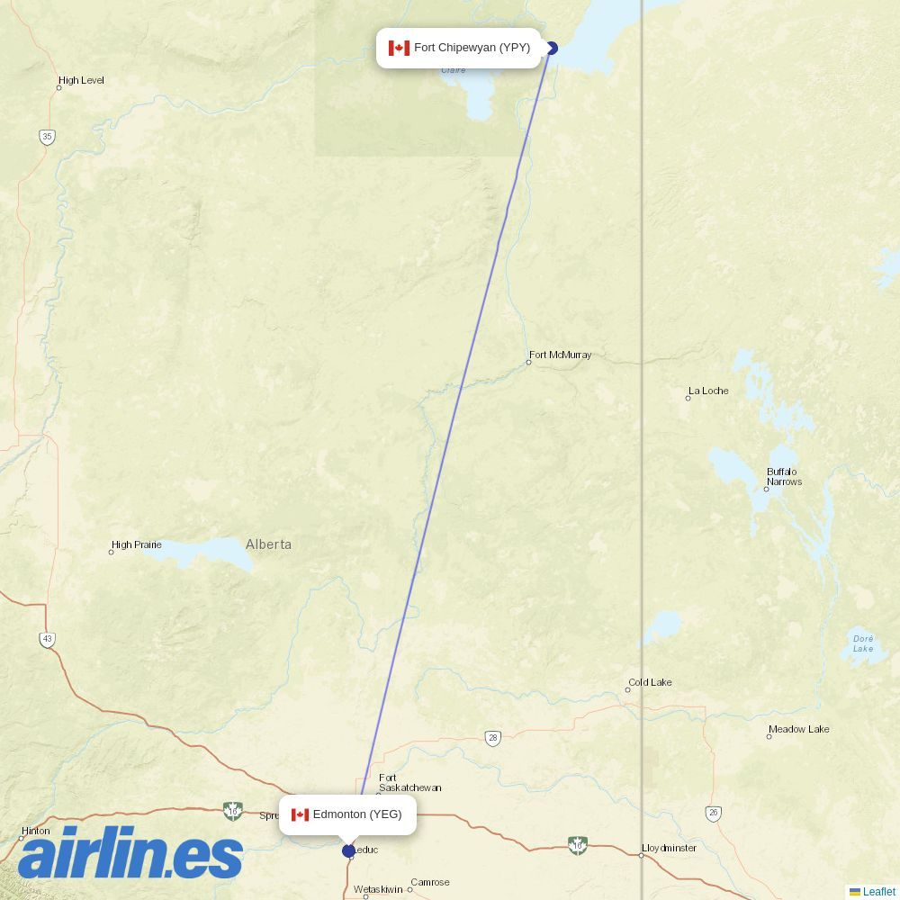 Air Tindi from Edmonton International Airport destination map