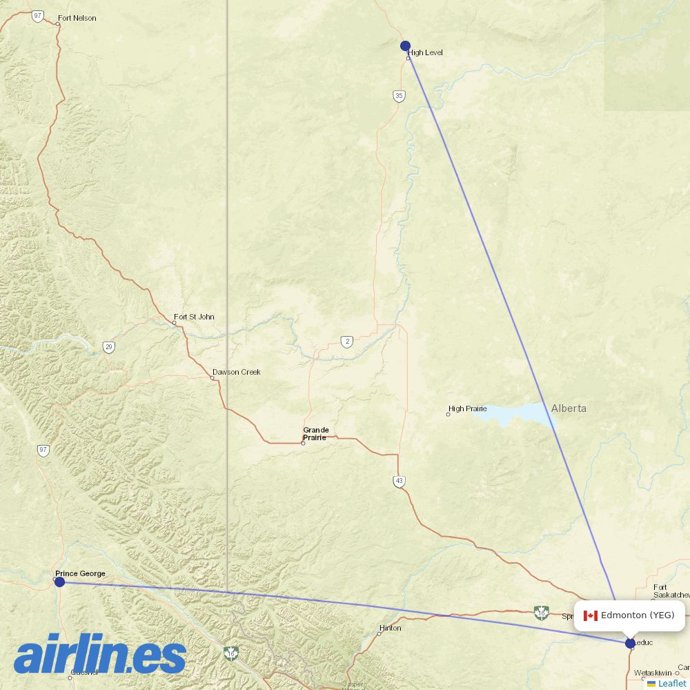 Central Mountain Air from Edmonton International Airport destination map