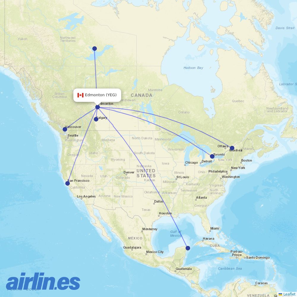 Air Canada at YEG route map