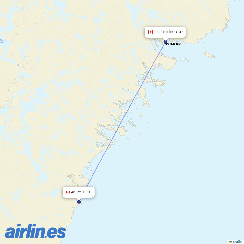 Calm Air International at YEK route map