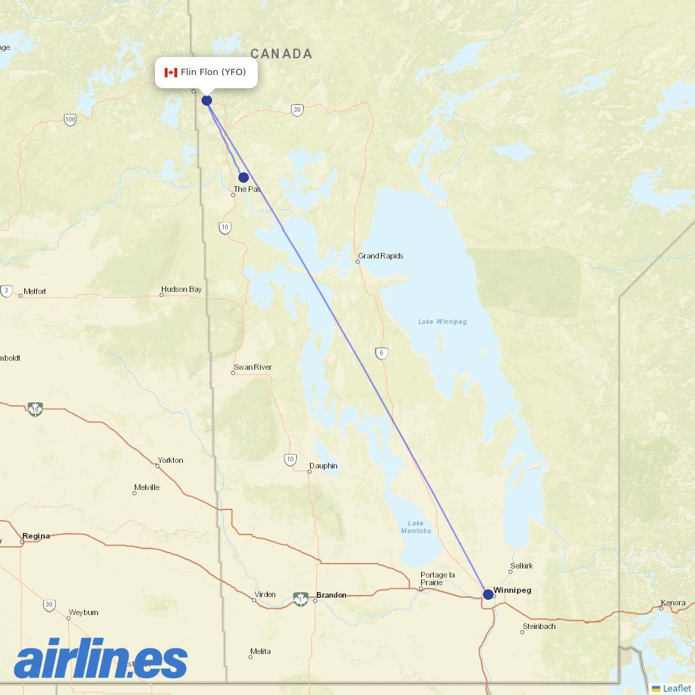 Calm Air International at YFO route map