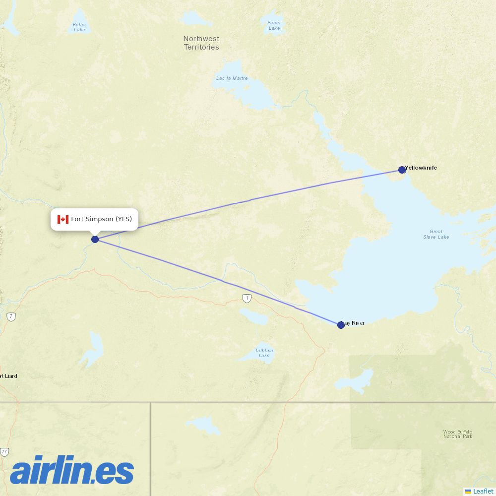 Canadian North from Fort Simpson destination map