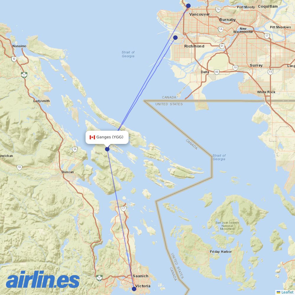 Harbour Air from Ganges Seaplane Base destination map