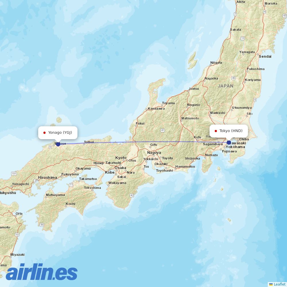 ANA from Miho destination map