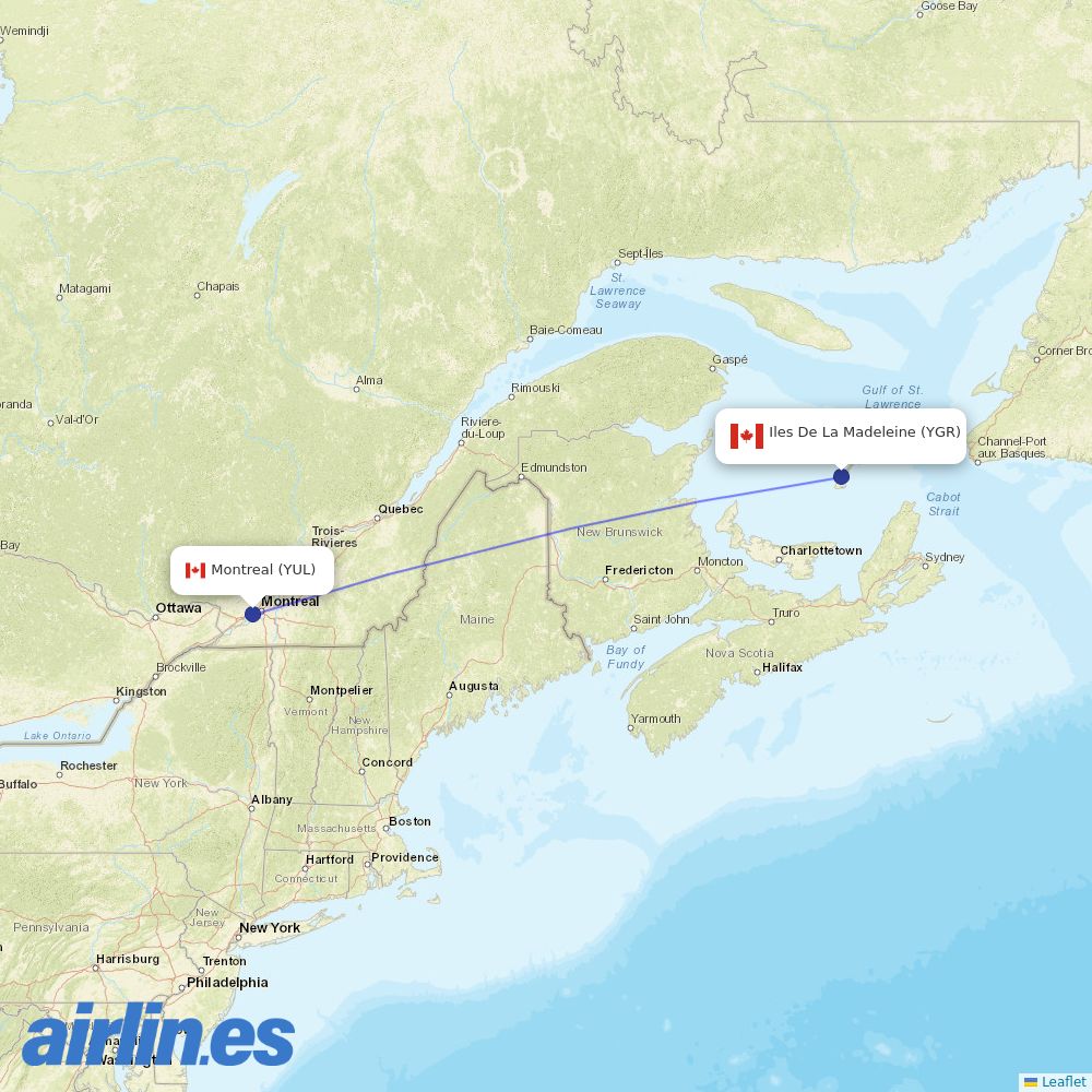 Air Canada from Iles De La Madeleine destination map