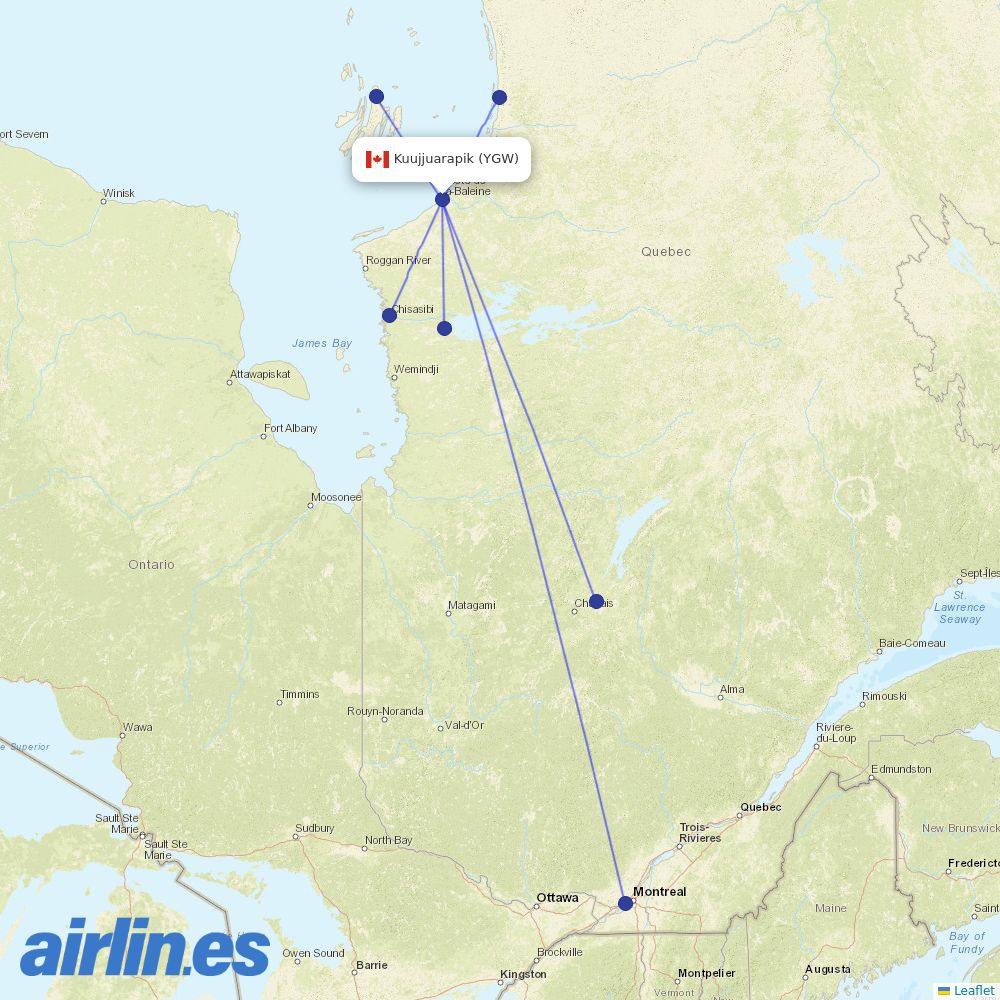 Air Creebec from Kuujjuarapik destination map