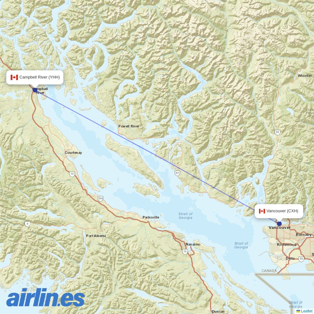 Harbour Air at YHH route map
