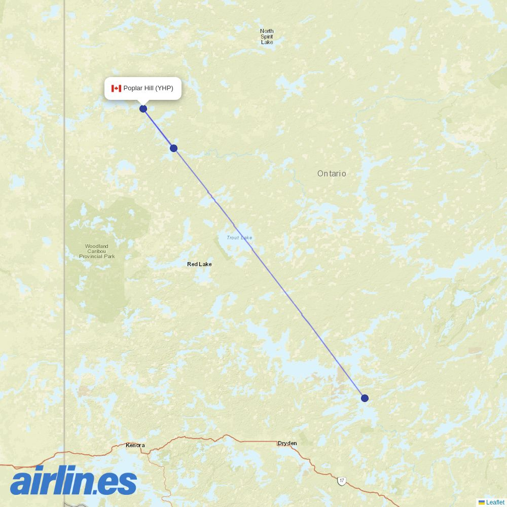 Wasaya Airways from Poplar Hill Airport destination map