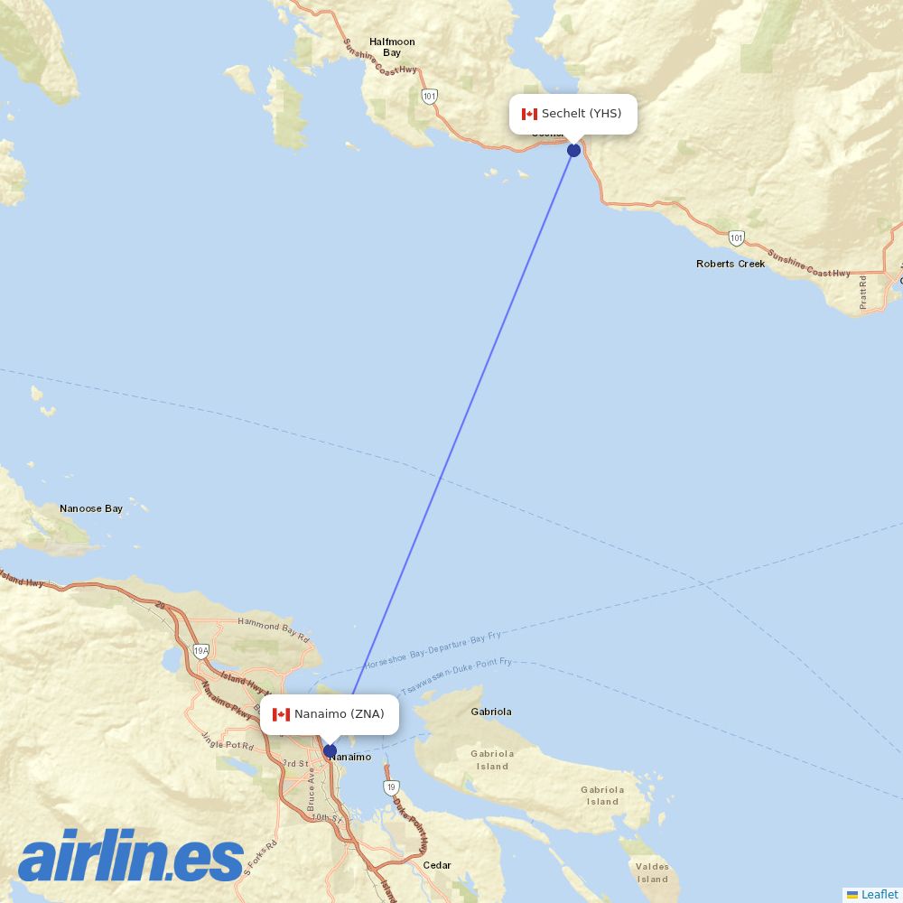 Harbour Air from Sechelt Airport destination map