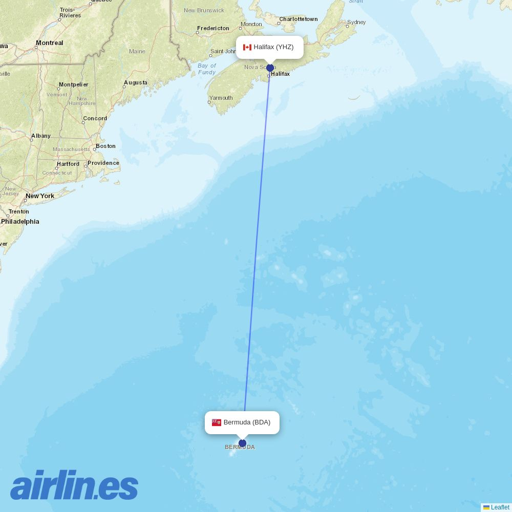 BermudAir at YHZ route map