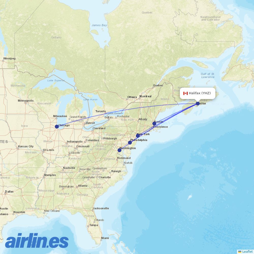 American Airlines from Halifax International destination map