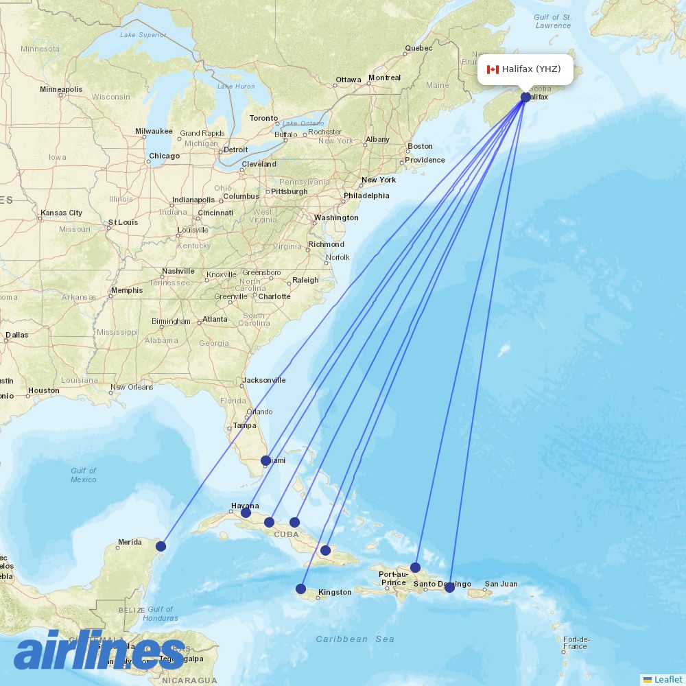 Air Transat from Halifax International destination map